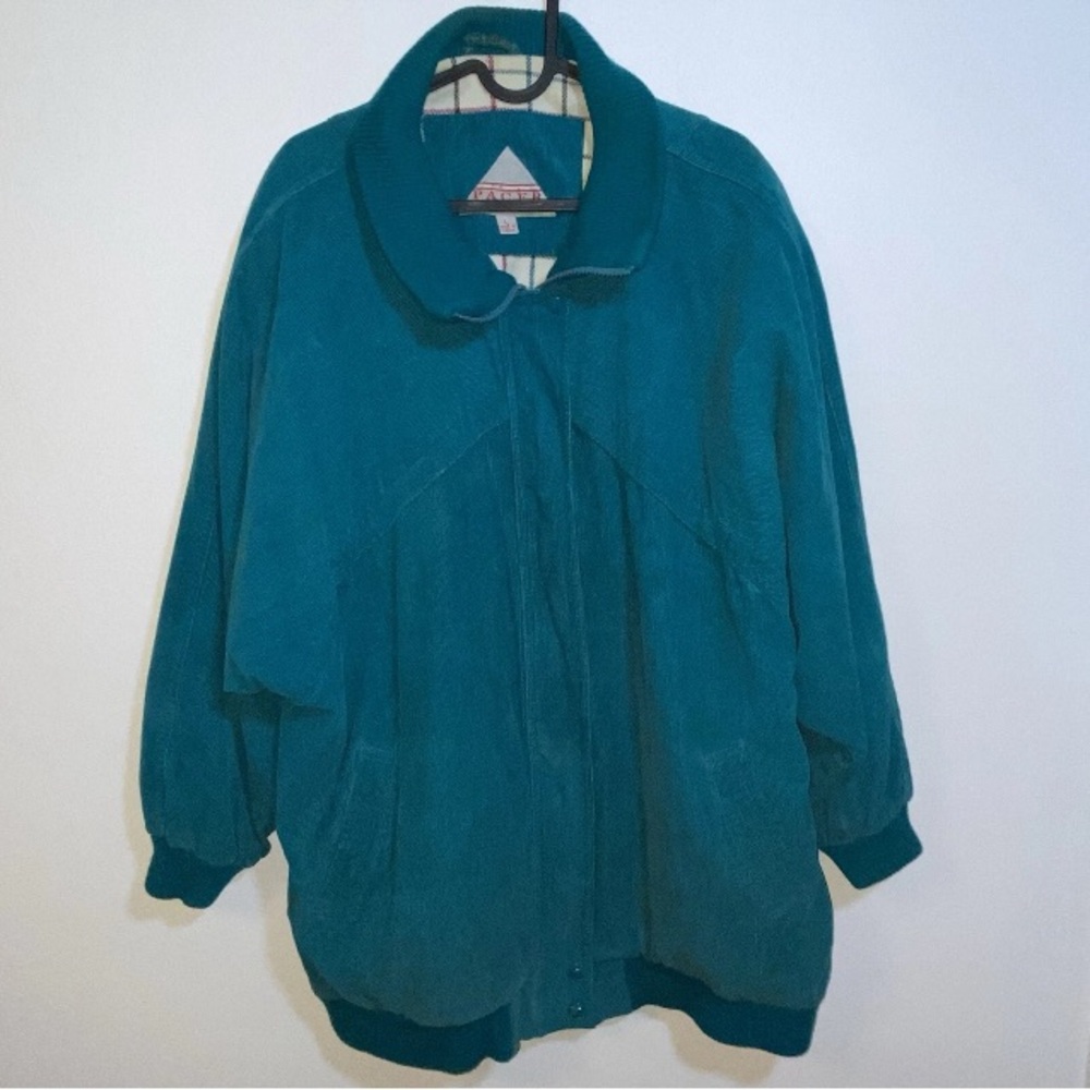 Vintage Deep‎ Teal Corduroy Jacket for Women Retro Zip Up Large
